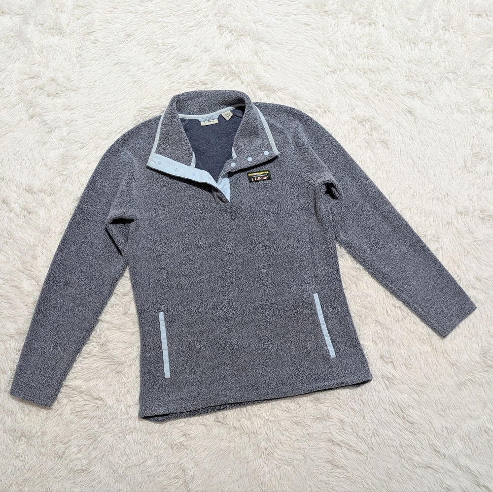 Y2K Vintage L.L. Bean Blue Tumbled Sherpa 1/4 Snap Pullover Sweater XS Petite